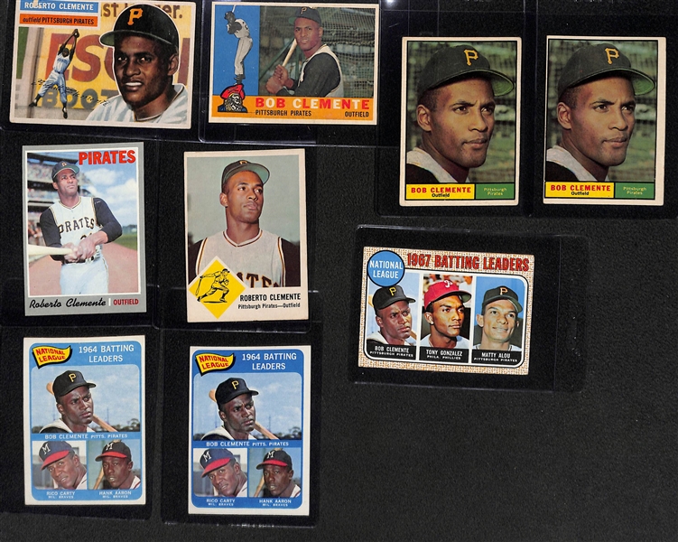  Lot of (9) 1956-1970 Roberto Clemente Cards w. 1956 Topps (2nd Year)