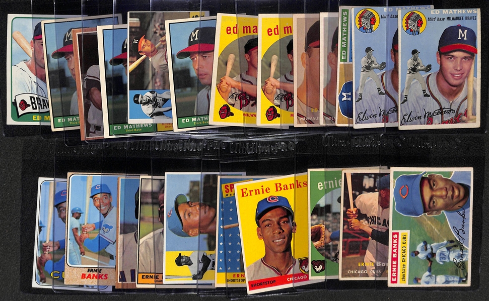Lot of (13) Eddie Mathews Topps Cards & (10) Ernie Banks Topps Cards from 1954-1969 