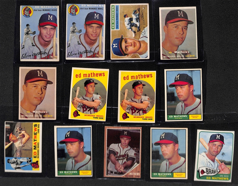 Lot of (13) Eddie Mathews Topps Cards & (10) Ernie Banks Topps Cards from 1954-1969 