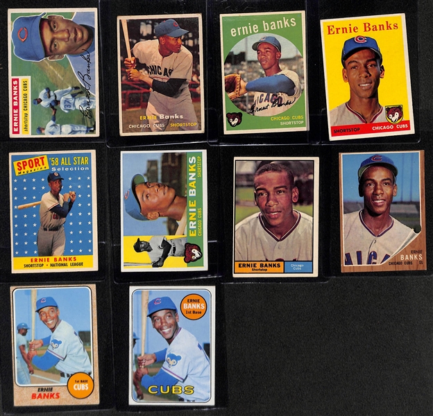 Lot of (13) Eddie Mathews Topps Cards & (10) Ernie Banks Topps Cards from 1954-1969 