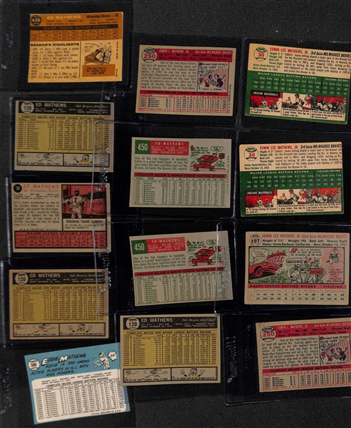 Lot of (13) Eddie Mathews Topps Cards & (10) Ernie Banks Topps Cards from 1954-1969 