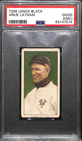 RARE BACK - 1909-11 T206 (Lenox Black Back) Arlie Latham (New York Giants) Graded PSA 2(MC)
