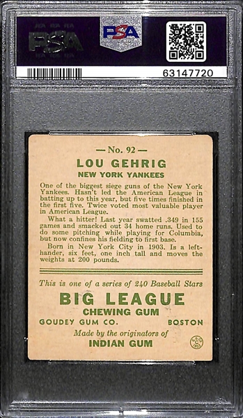 1933 Goudey Lou Gehrig #92 Graded PSA 3