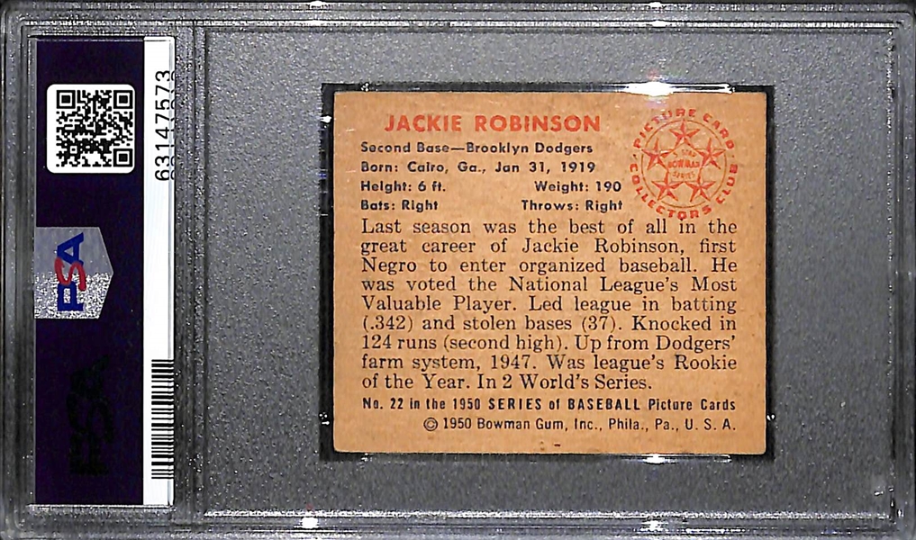 1950 Bowman Jackie Robinson #22 (Second Year) Graded PSA 3.5