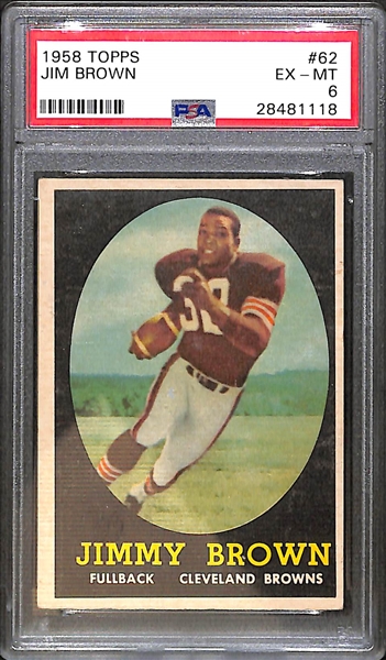 1958 Topps Jim Brown Rookie Card #62 Graded PSA 6 EX-MT