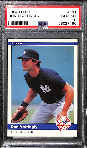1984 Don Mattingly Graded Rookie Lot - Fleer #131 Graded PSA Gem Mint 10;  Topps #8 Graded PSA 9