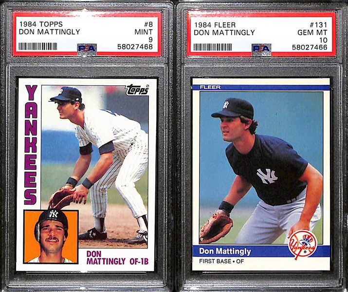 1984 Don Mattingly Graded Rookie Lot - Fleer #131 Graded PSA Gem Mint 10;  Topps #8 Graded PSA 9
