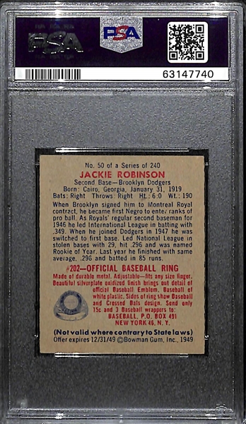 1949 Bowman Jackie Robinson #50 Rookie Card Graded PSA 5.5