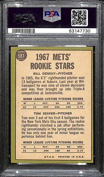 1967 Topps Tom Seaver Rookie Card #581 Mets Rookies Graded PSA 9(OC)