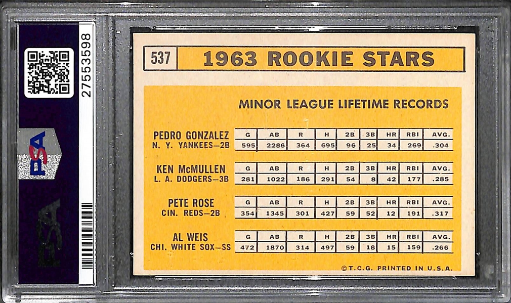 1963 Topps Pete Rose Rookie Stars Card #537 Graded PSA 5 EX