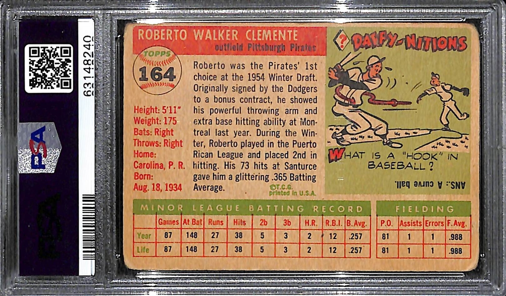 1955 Topps Roberto Clemente Rookie Card #164 Graded PSA 1.5