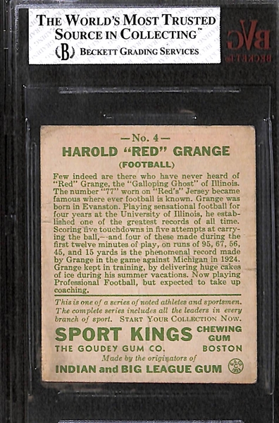 1933 Sport Kings Red Grange #4 Football Card Graded Beckett BVG 3 VG