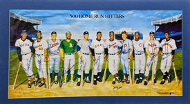 500 Home Run Hitters Signed Poster (Matted 40"x22") - Signed by All 11 Players & Artist Ron Lewis - JSA Auction Letter