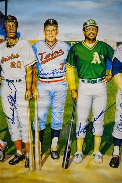 500 Home Run Hitters Signed Poster (Matted 40x22) - Signed by All 11 Players & Artist Ron Lewis - JSA Auction Letter