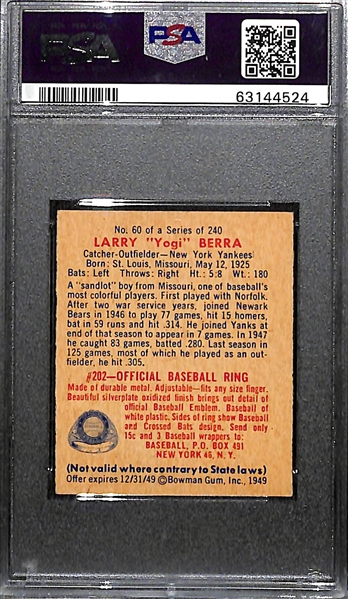 1949 Bowman Yogi Berra #60 Graded PSA 8 NM-MT