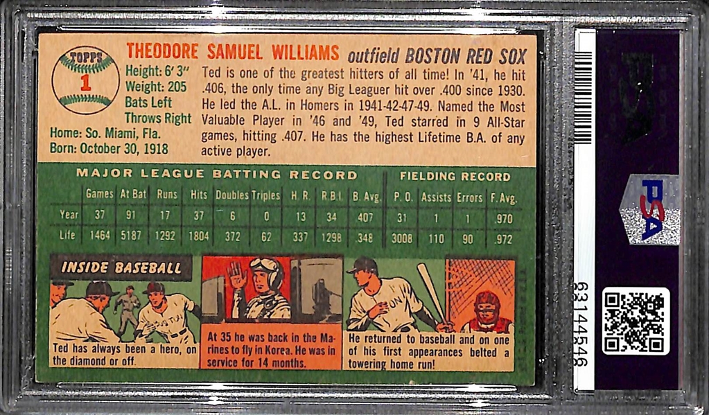 Pack-Fresh 1954 Topps Ted Williams #1 Graded PSA 8 NM-MT