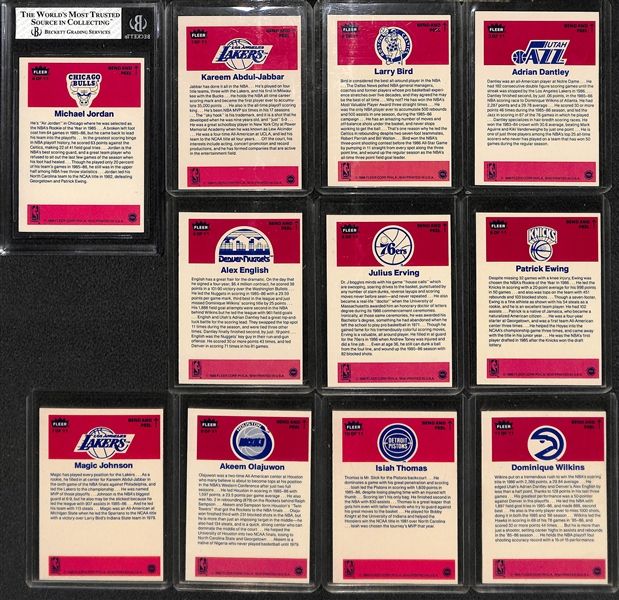 1986-87 Fleer Basketball Complete Sticker Set (11) w. BGS 5.5 Michael Jordan Rookie Sticker