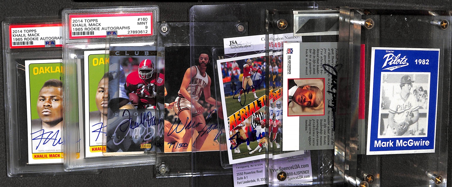 Autograph and Memorabilia Lot Featuring Joe Montana, Jerry Rice Dual Signed Card, and 1982 Glacier Pilots Mark McGwire 