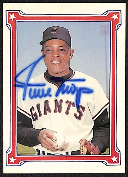 1984 RGI Complete Set w. Willie Mays #1 Autographed Card (JSA Auction Letter) & (3) Vintage Souvenir Facsimile Signed (Stamped) Baseballs - c 1955 Yankees, c. 1960 Reds, c. 1959 Braves