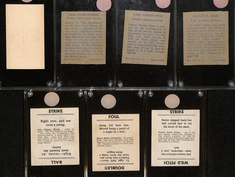Lot of (7) Early Baseball Cards w. (3) MP & Co, 1922 W573 Oscar Grimes, and (3) 1936 Goudy w. Hank Greenberg and Lefty Gomez