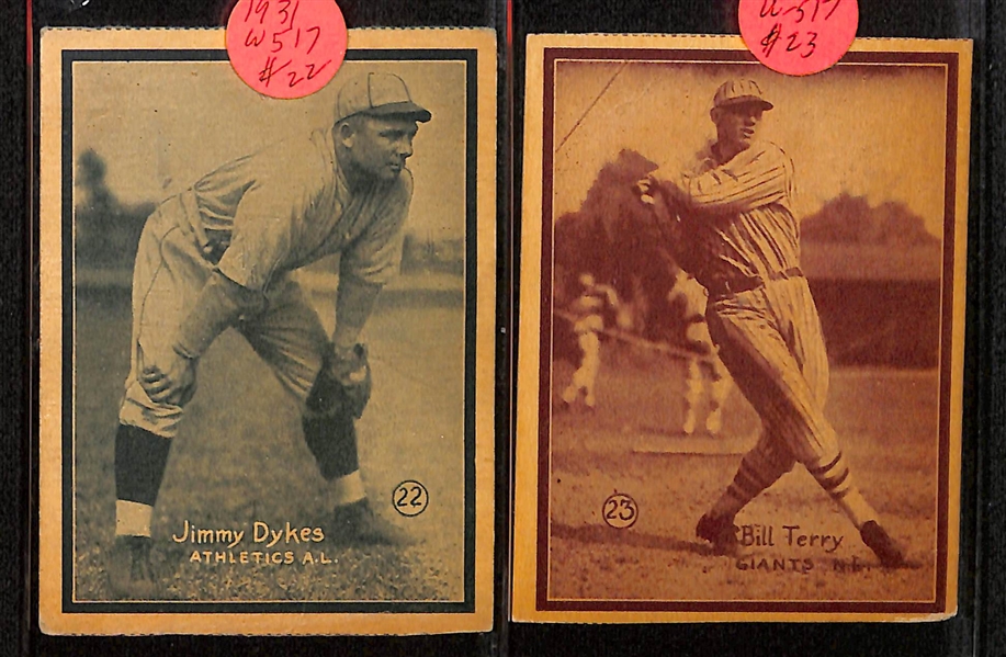 Lot of (10) 1931 W517 Baseball Cards w. Melvin Ott, Roger Hornsby, Lefty Grove, and Others