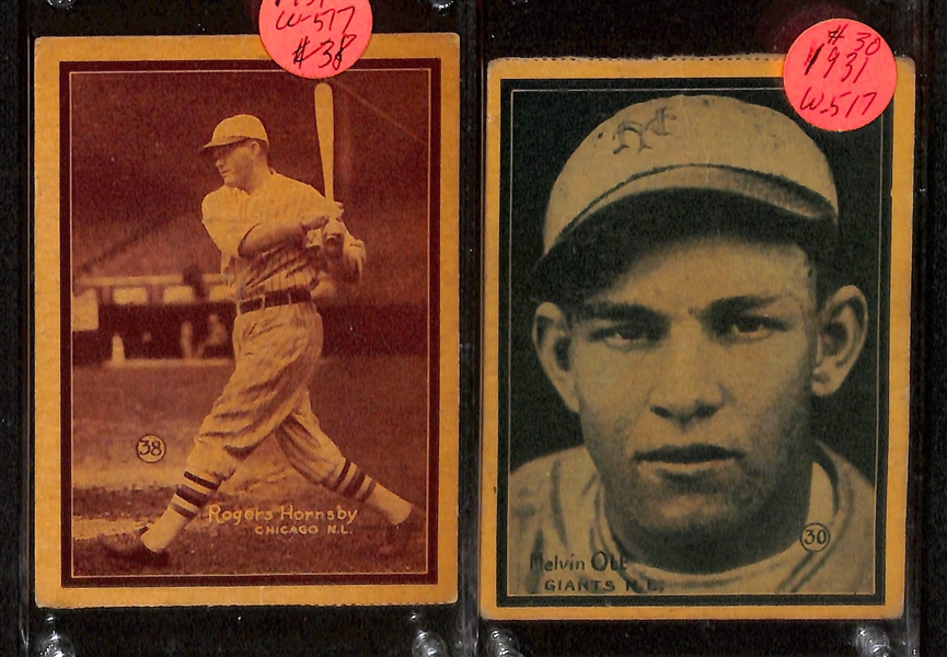 Lot of (10) 1931 W517 Baseball Cards w. Melvin Ott, Roger Hornsby, Lefty Grove, and Others
