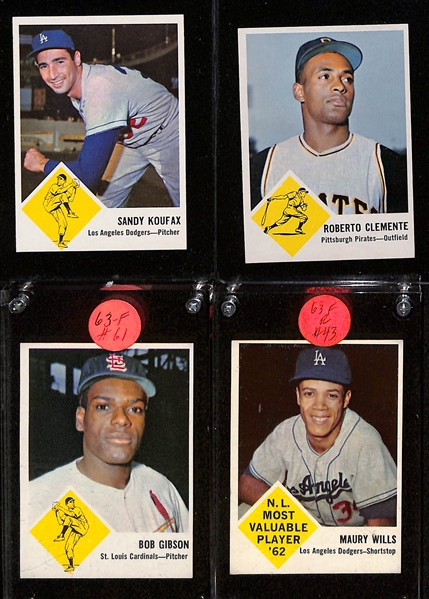 Lot of (25+) 1963 Fleer Baseball w. Roberto Clemente, (2) Bob Gibson, Carl Yastrzemski and Others