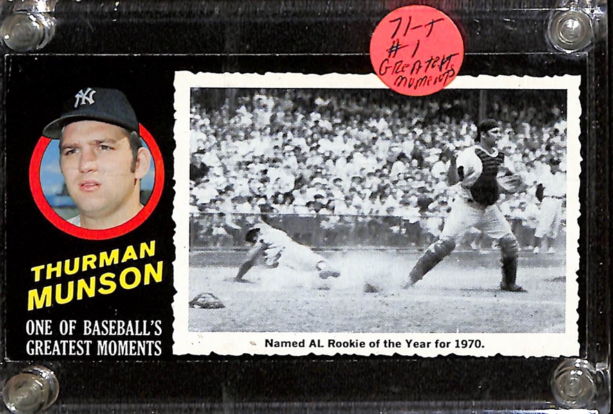 Lot of (4) 1971 Topps Greatest Moments w. Ernie Banks, Luis Aparicio, Thurman Munson, and Tony Perez