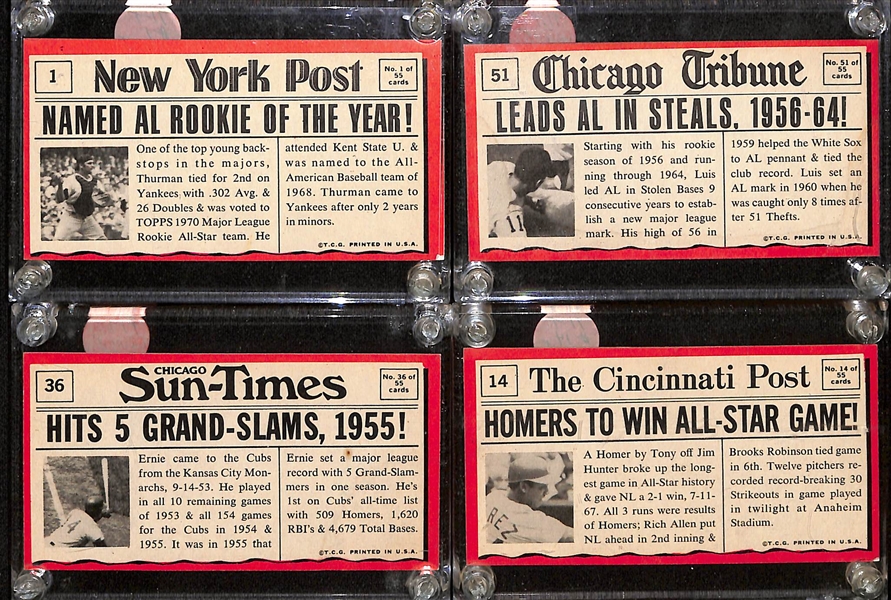 Lot of (4) 1971 Topps Greatest Moments w. Ernie Banks, Luis Aparicio, Thurman Munson, and Tony Perez