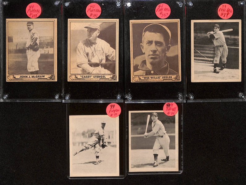 (6) 1939-1940 Play Ball Cards w. McGraw, Stengel, Keller, Keeler, Selkirk, Frankhouse 