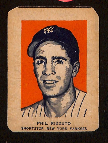 (8) 1952 Wheaties Hand Cut Baseball Cards - Musial, Berra, Campanella, Feller, Kiner, (2) Rizzuto, Lemon
