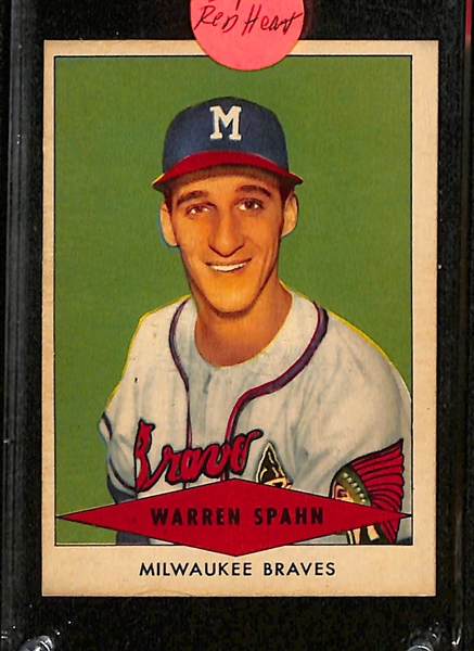 (6) 1954 Red Heart Cards w. Spahn, N. Fox, Schoendienst, Kiner, Kuehn, Lemon