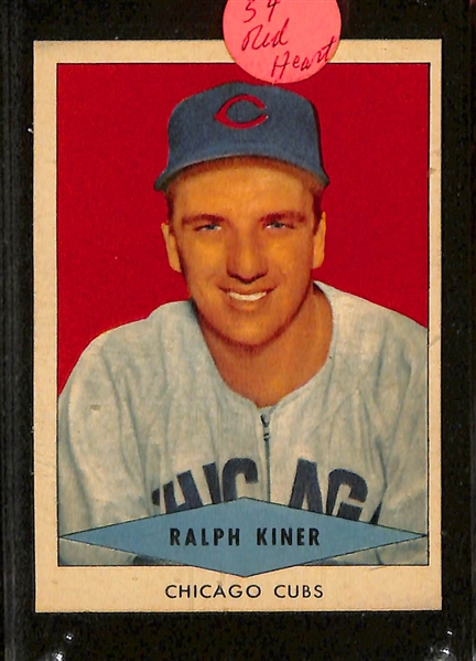 (6) 1954 Red Heart Cards w. Spahn, N. Fox, Schoendienst, Kiner, Kuehn, Lemon