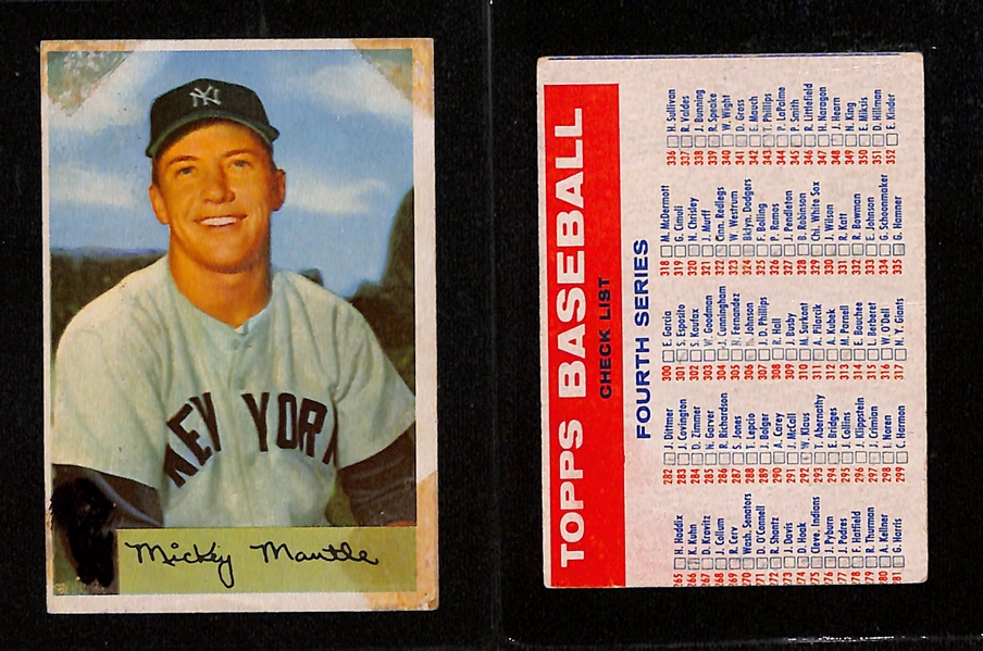 (14) Lower Grade 1950s Cards w. 1954 Bowman Mantle, (2) 1957 Topps Baseball Checklists,  and 1953 Bowman In-Action Pee Wee Reese