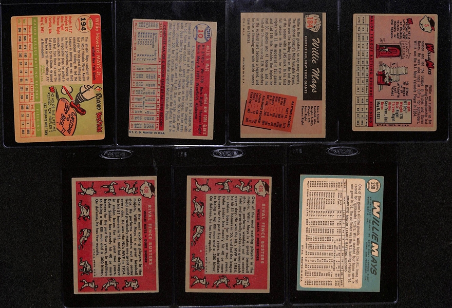 (7) Vintage Willie Mays Baseball Cards (Mostly PR-VG Condition)
