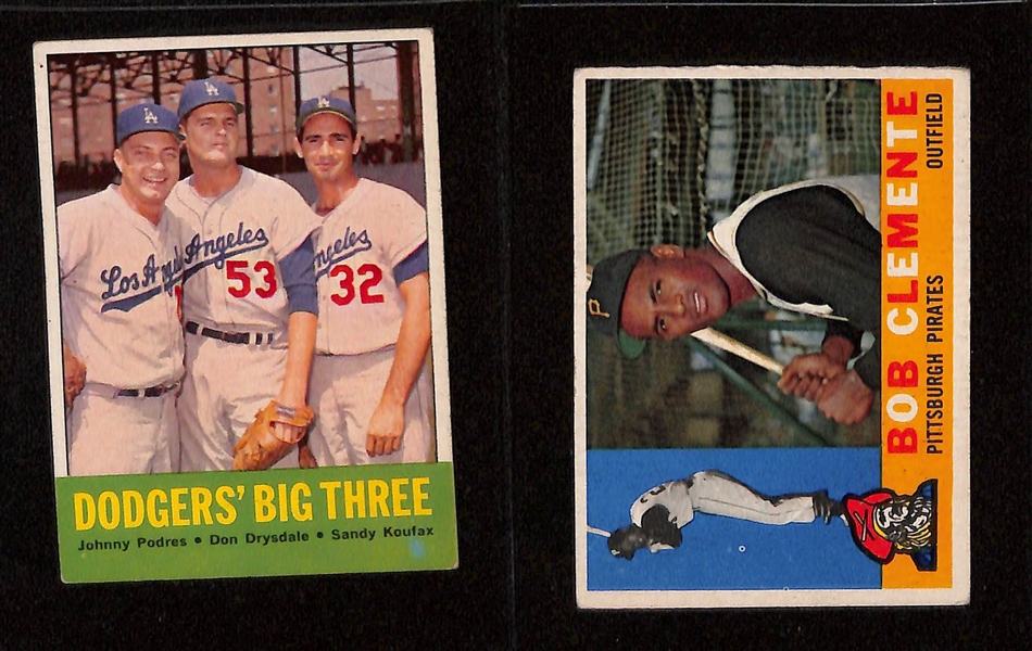 Lot of (10) 1960s Topps Baseball Mostly Hall of Famers w. Hank Aaron, Roberto Clemente, Roger Maris, Sandy Koufax and Others