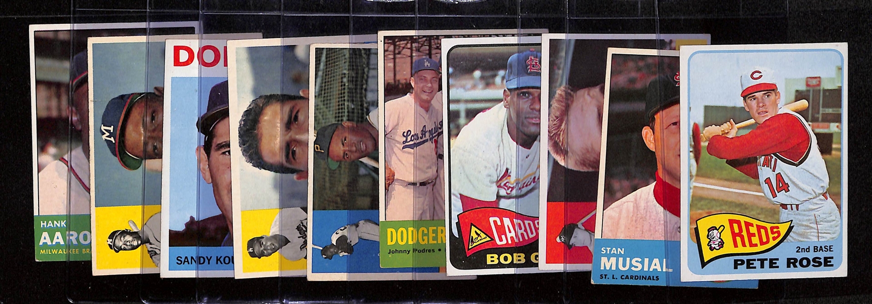Lot of (10) 1960s Topps Baseball Mostly Hall of Famers w. Hank Aaron, Roberto Clemente, Roger Maris, Sandy Koufax and Others