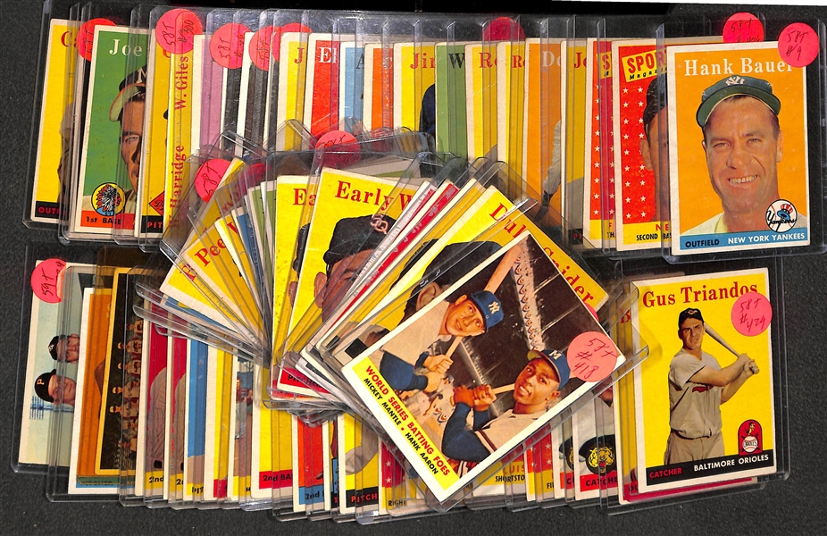 Lot of (60) 1958 Topps Baseball w. WS Batting Foes Mantle/Aaron