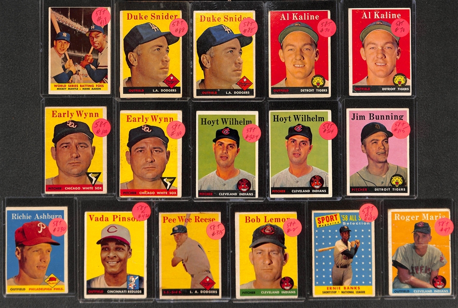 Lot of (60) 1958 Topps Baseball w. WS Batting Foes Mantle/Aaron