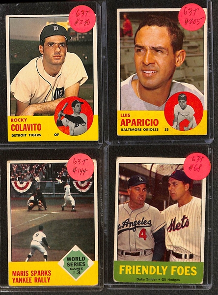 Lot of (55) 1961, (50) 1962 and (55) 1963 Topps Baseball w. 1961 Duke Snider