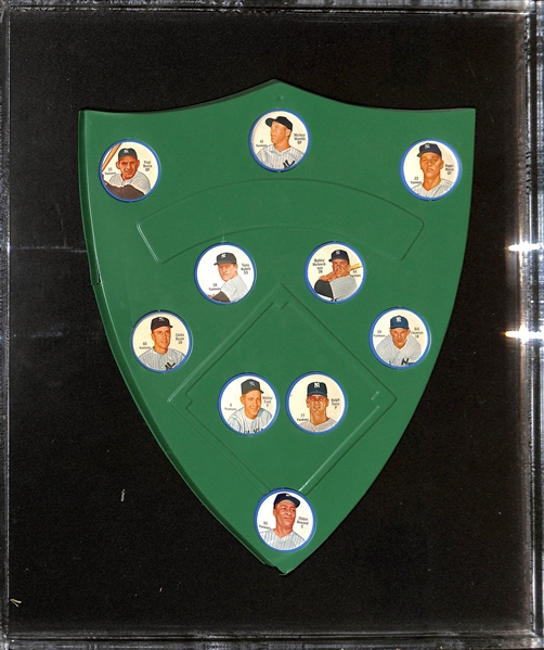 Rare 1962 New York Yankees Salada Coin Team Set with Shield Display (Custom Cellophane Cover w. Yankees Player Stats and Hard Plastic Case), Inc. Mantle, Berra, Maris, Ford!