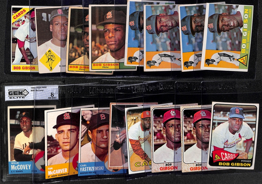  Lot of (16) 1960-1969 Primarily Topps Baseball Cards w. (12) Bob Gibson Cards 