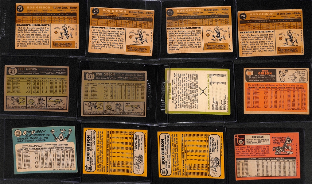  Lot of (16) 1960-1969 Primarily Topps Baseball Cards w. (12) Bob Gibson Cards 