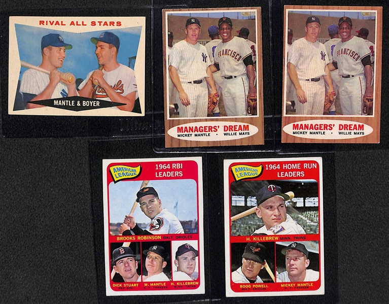  Lot of (5) 1960-1965 Topps Leader Cards - All Featuring Mickey Mantle