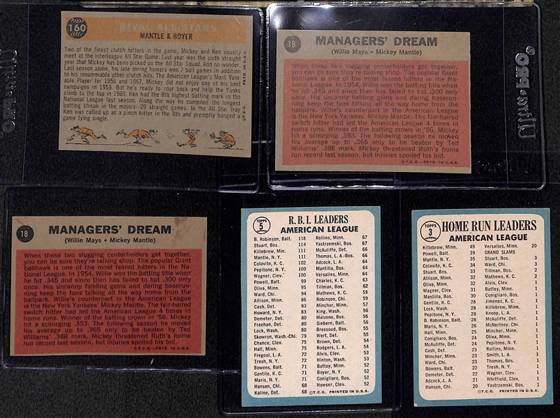  Lot of (5) 1960-1965 Topps Leader Cards - All Featuring Mickey Mantle
