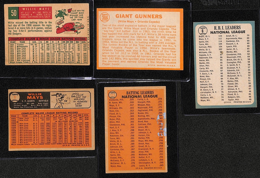  Lot of (5) Topps Willie Mays Cards from 1959-1966