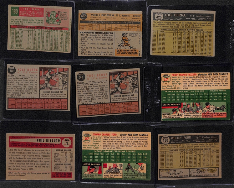  Lot of (11) Primarily Topps New York Yankee Cards from 1954-1962 w. (5) Yogi Berra Cards