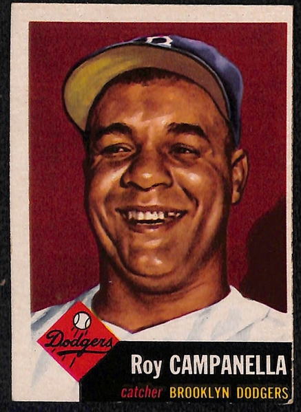  Lot of (18) Primarily Topps Dodger Cards from 1953-1963 w. (2) 1953T & 1955B Roy Campanella Cards