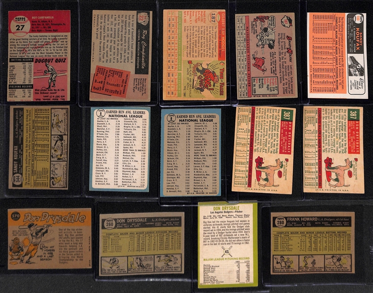  Lot of (18) Primarily Topps Dodger Cards from 1953-1963 w. (2) 1953T & 1955B Roy Campanella Cards