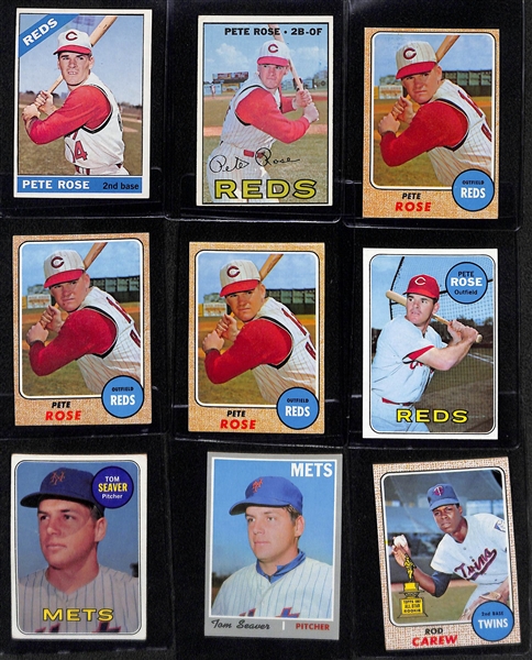 Lot of (9) 1966-1969 Topps Baseball Cards w. (6) Pete Rose Cards